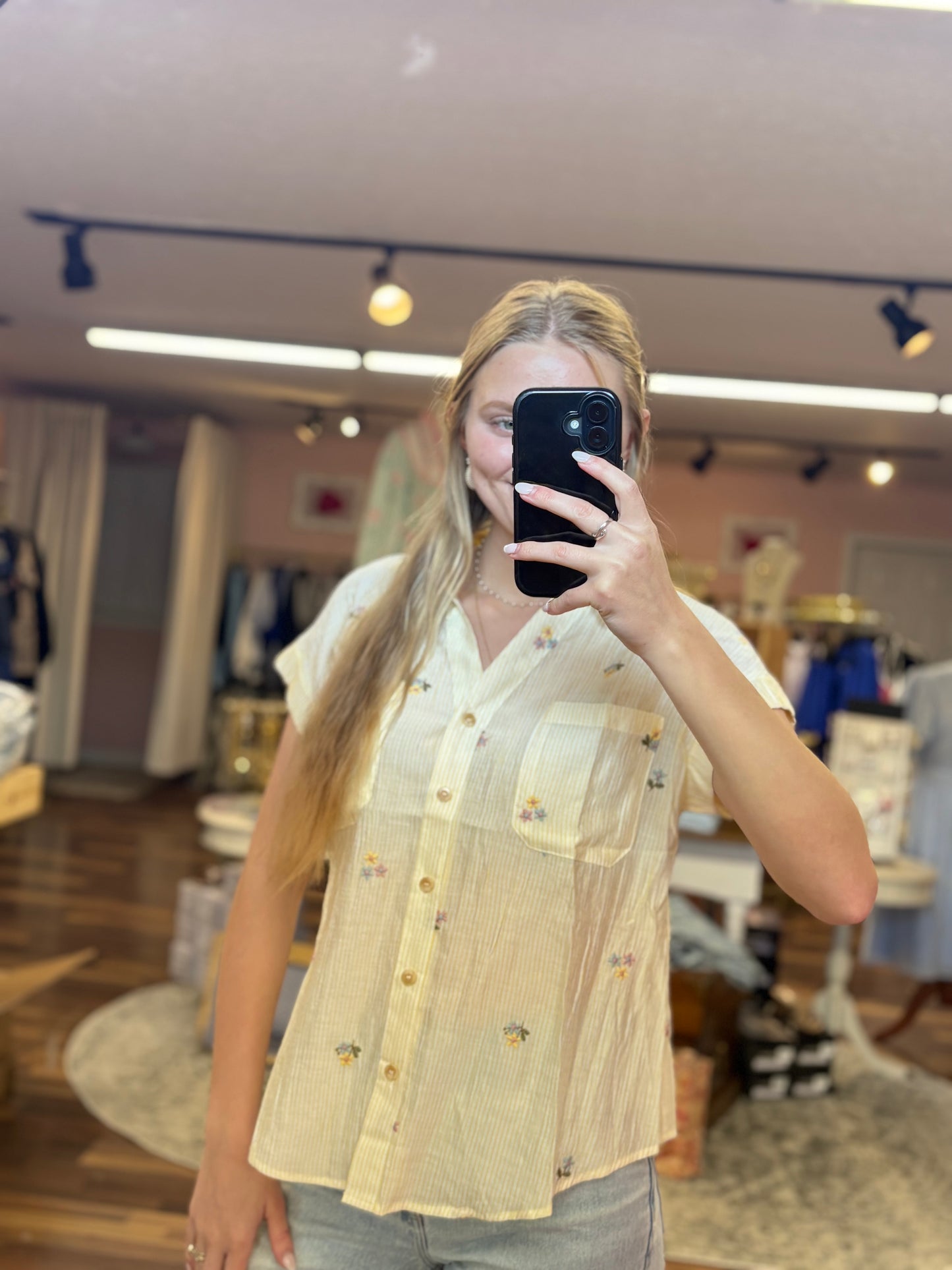 Light Yellow Floral Embroidered Top