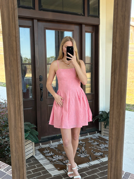 Pink Floral Embroidered Mini