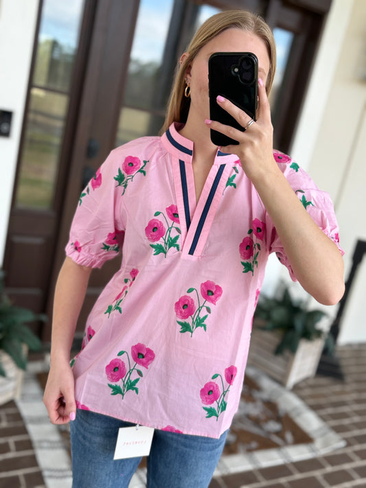 Pink Floral Print Blouse