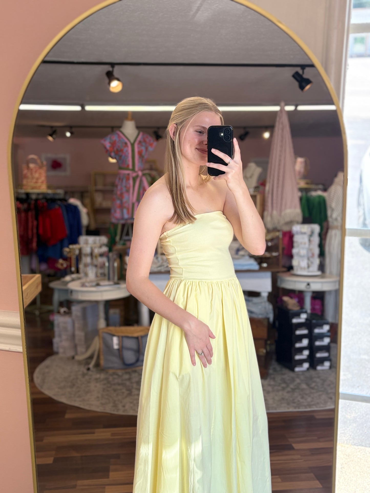 Butter Yellow Strapless Midi