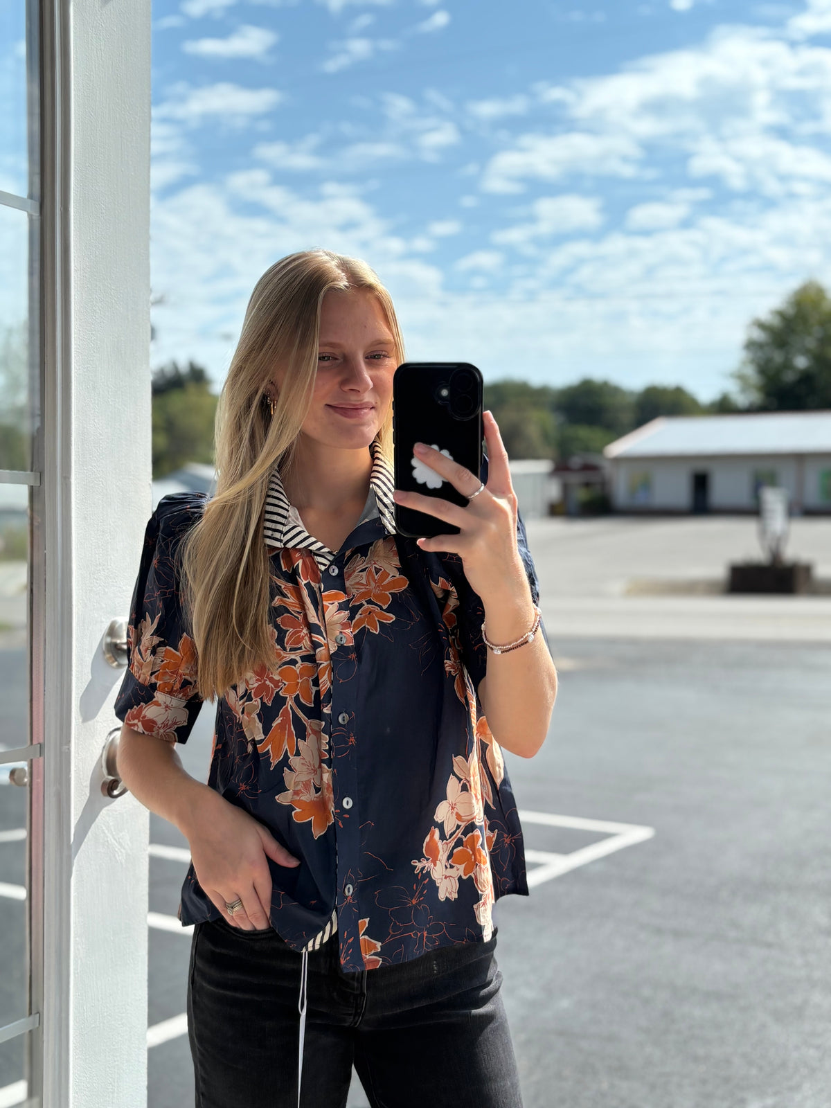 Midnight Orange Floral Blouse