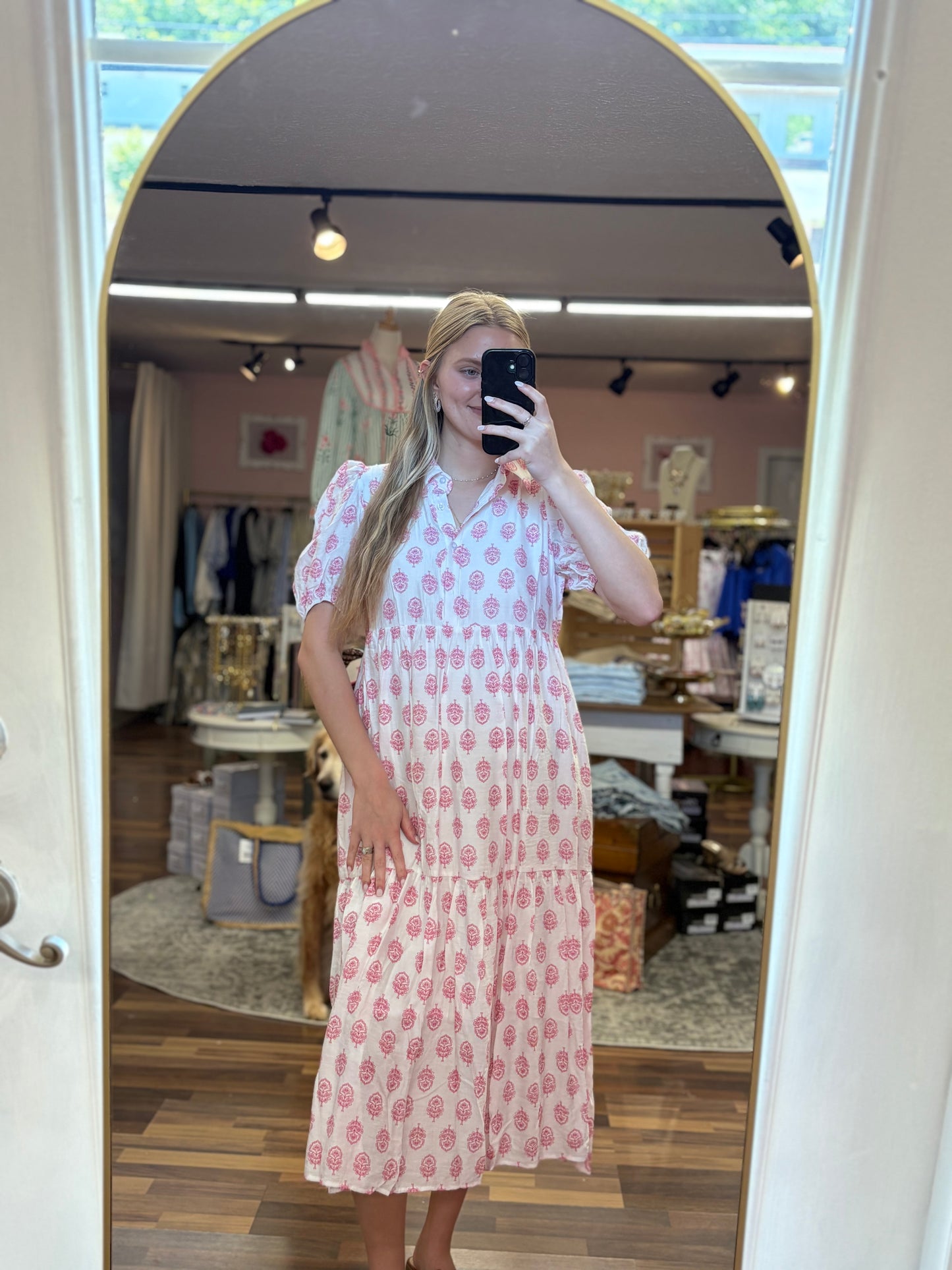 Pink Floral Button Midi