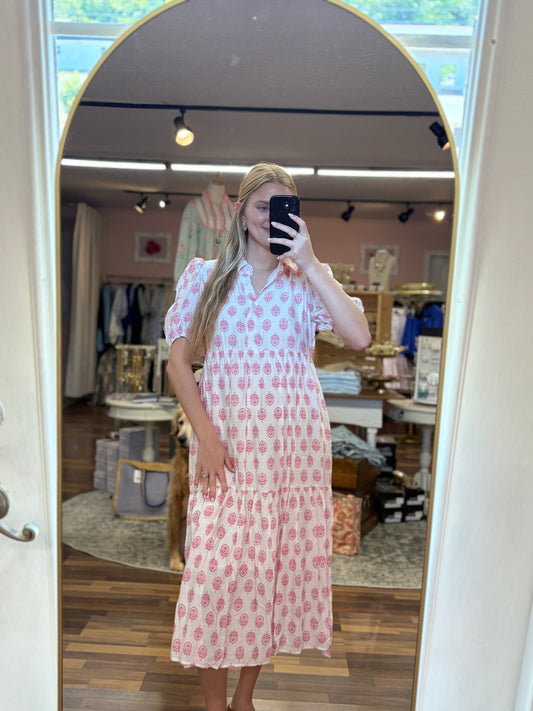 Pink Floral Button Midi