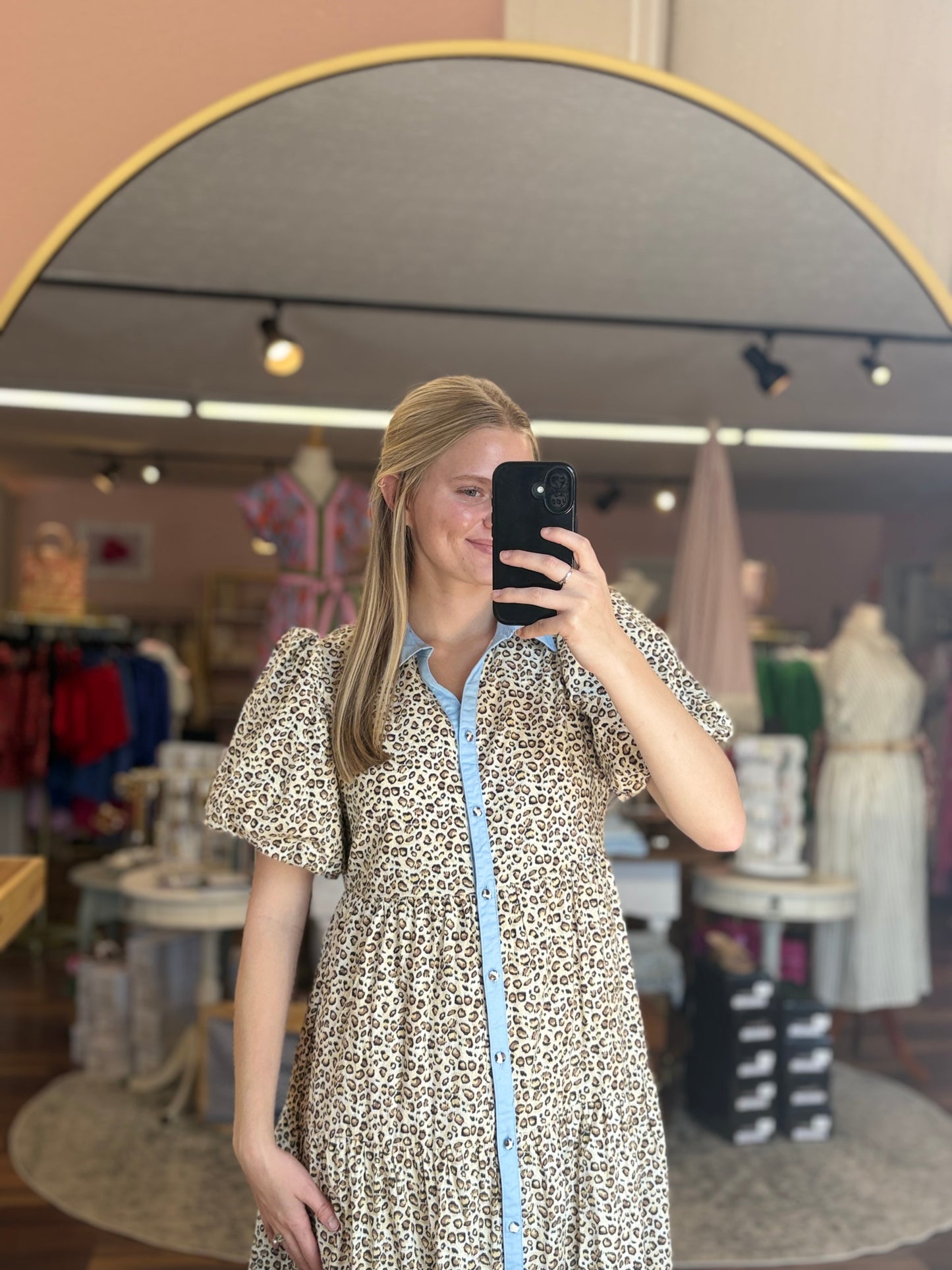 Cheetah Blue Accent Button Midi