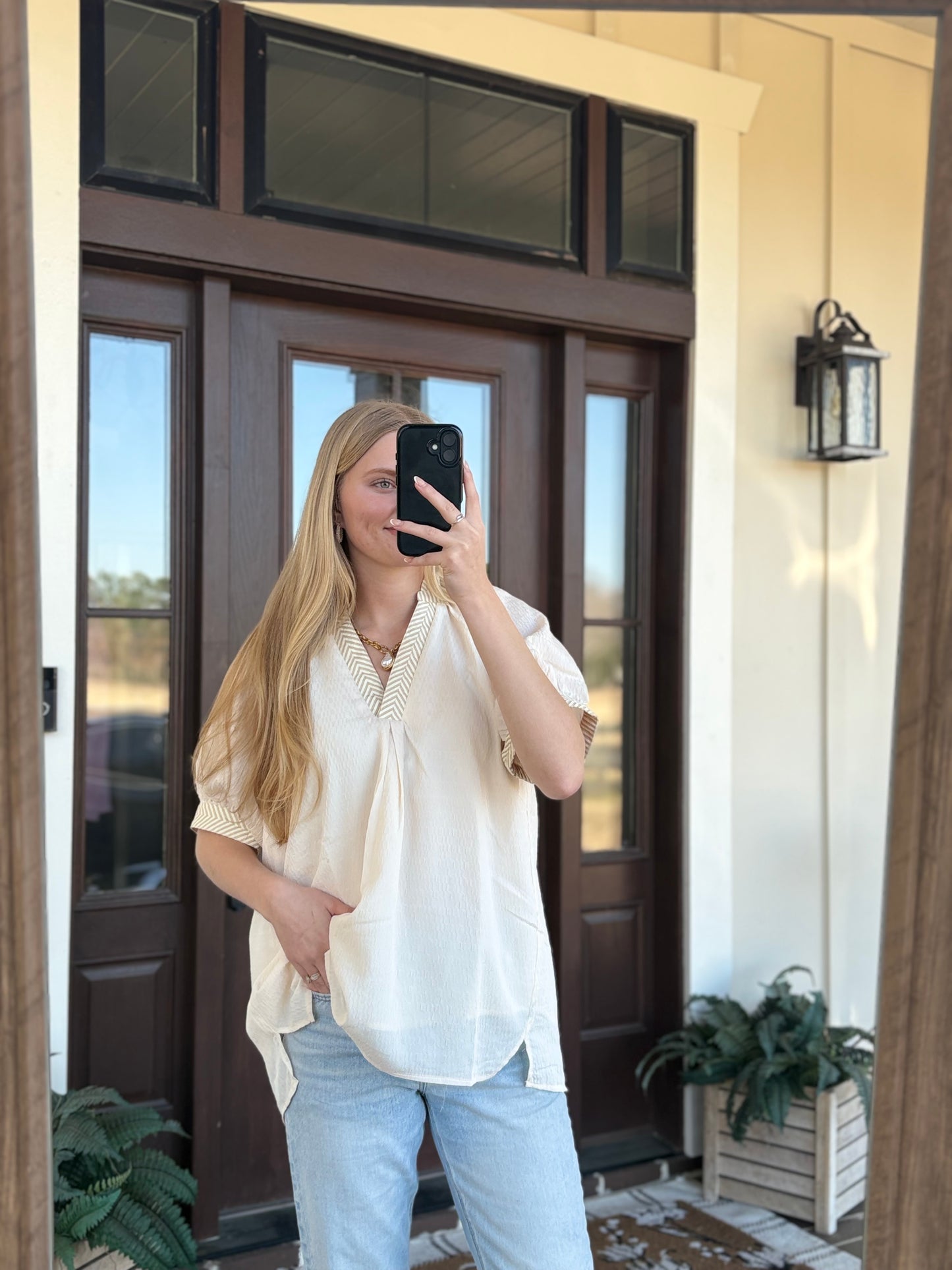 Cream Textured Lined Blouse