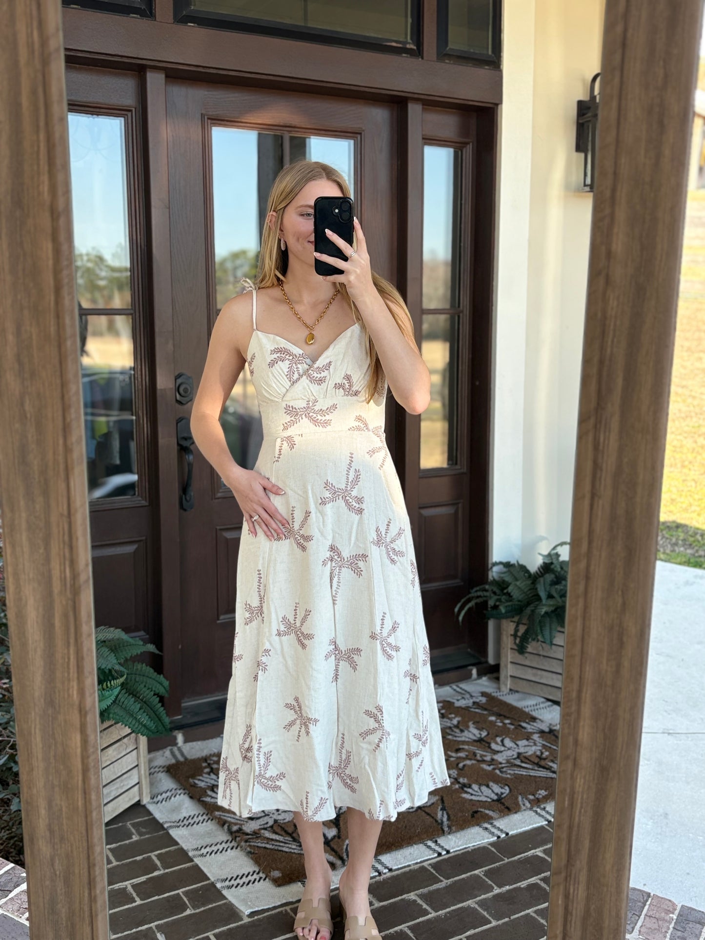 Palm Embroidered Cami Midi