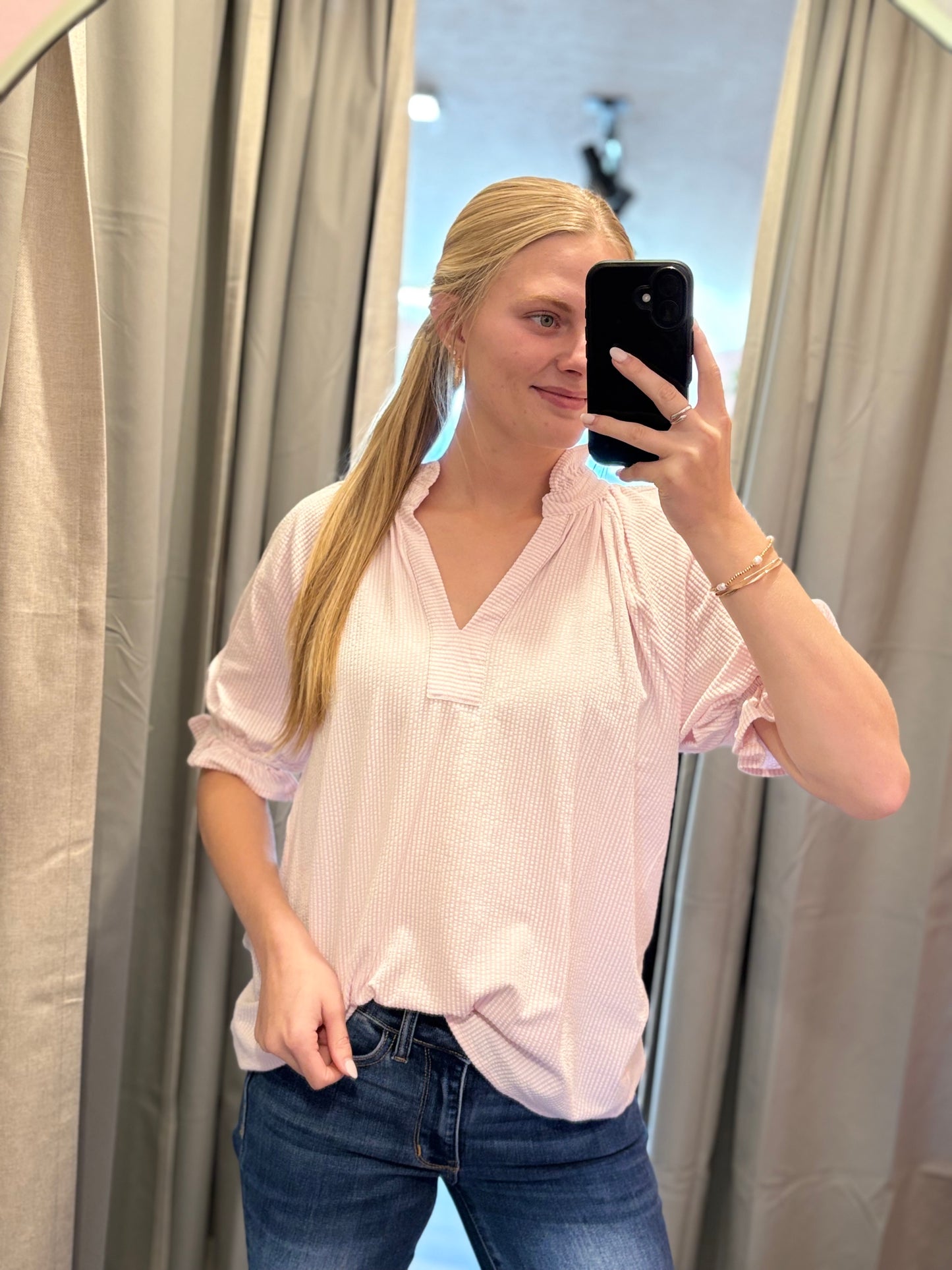 Pink Raglan Puff Sleeve Top