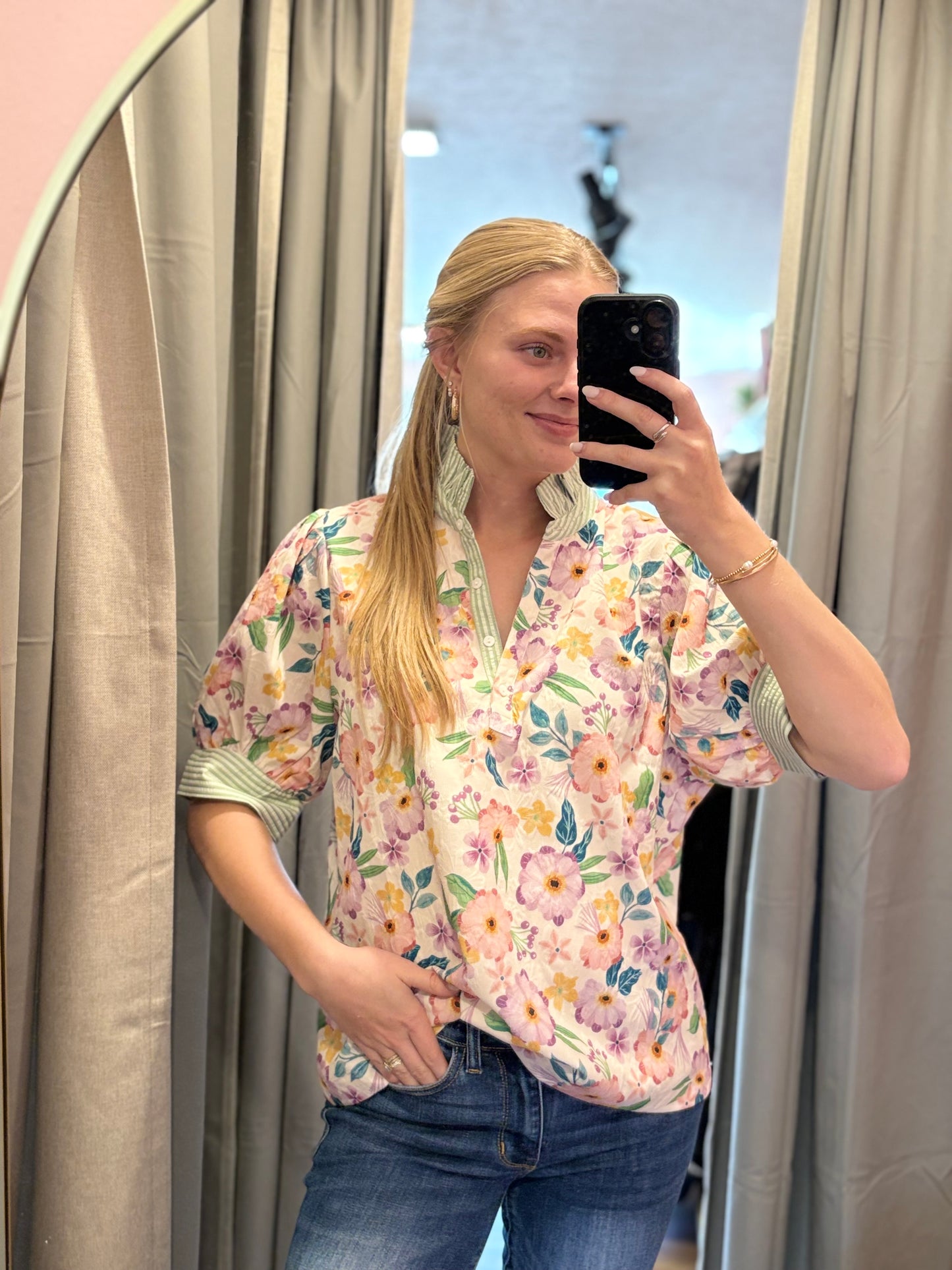 Green Mix Floral Blouse