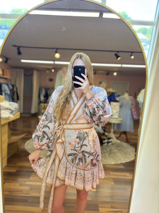 Multi Print Wrap Mini Dress