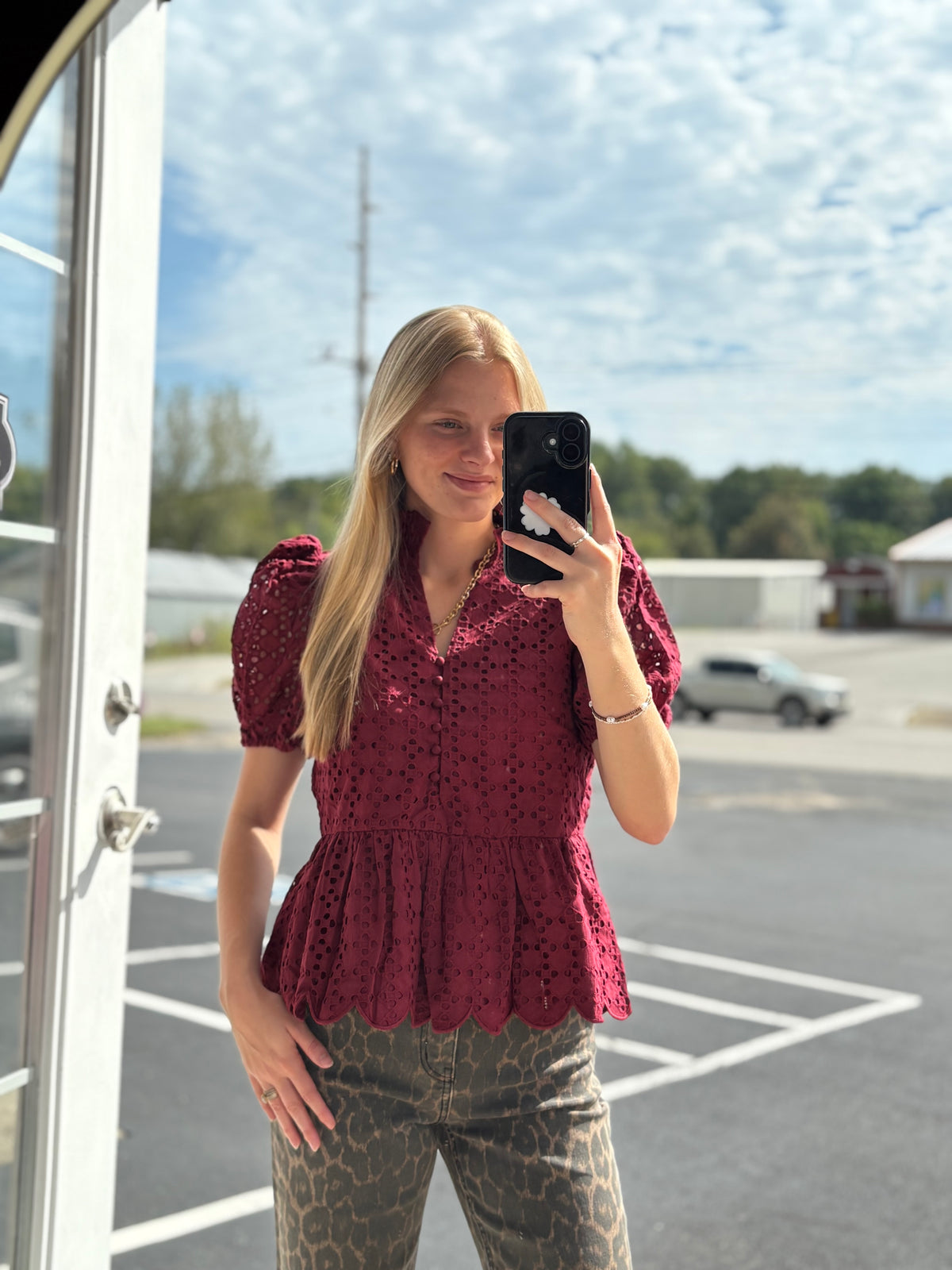 Burgundy Eyelet Blouse