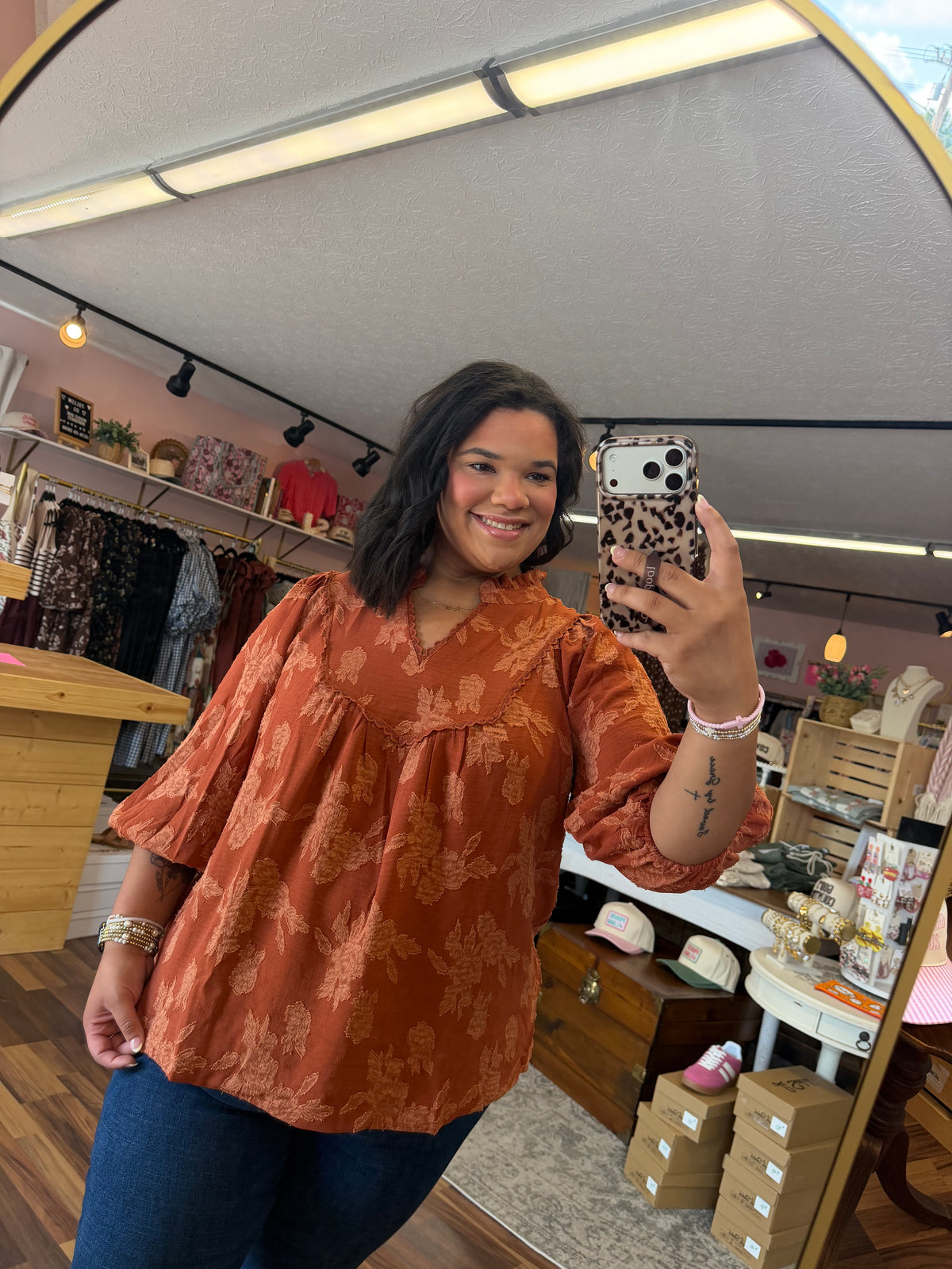 Terracotta Textured Blouse CURVY
