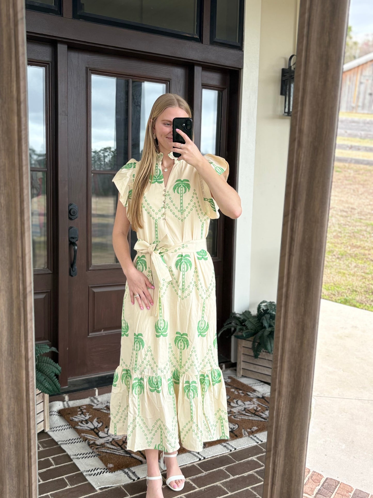 Ecru, Embroidered Palms Midi