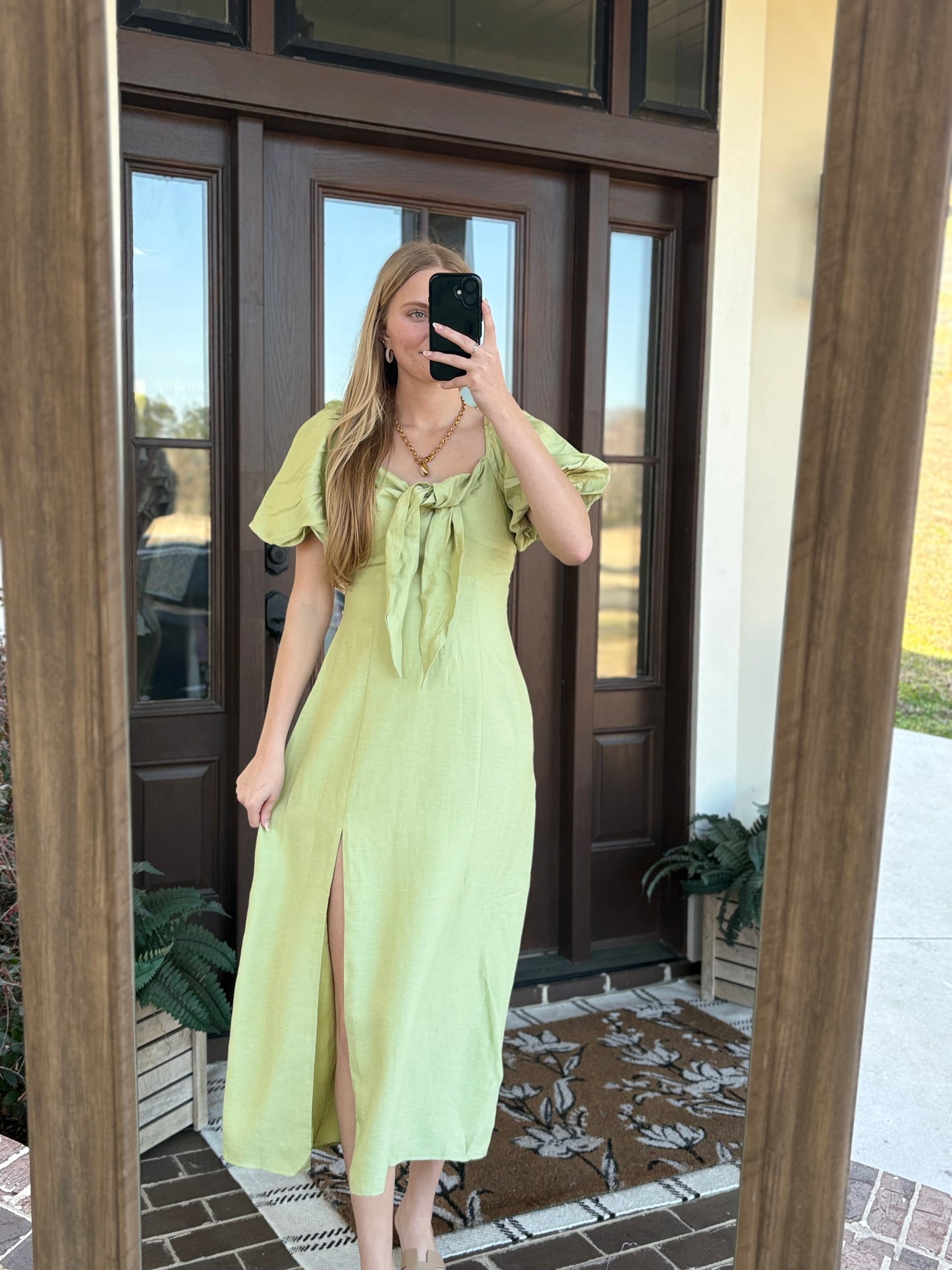 Front Tie Bow Midi, Sage