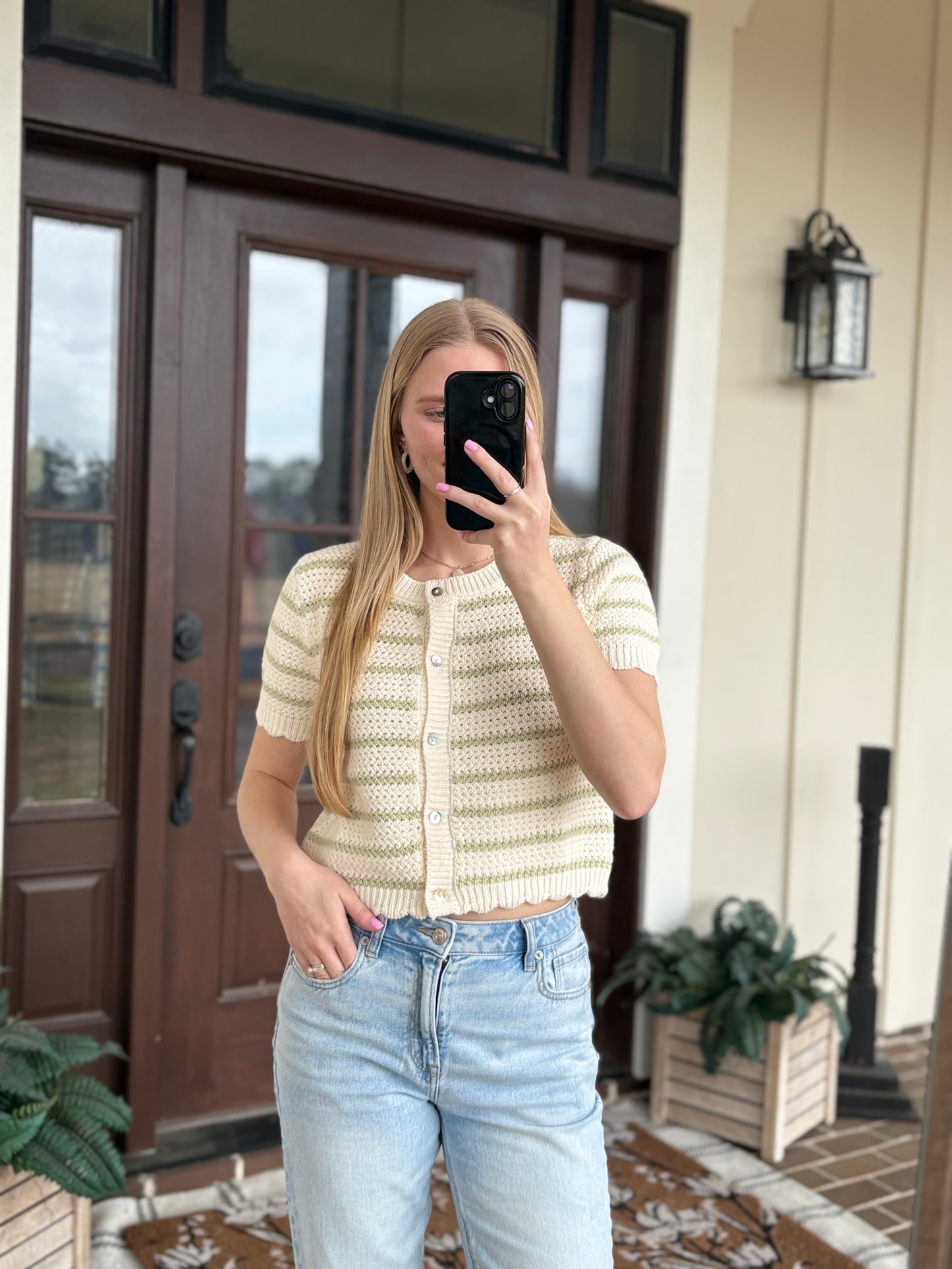 Sage Striped Sweater Top