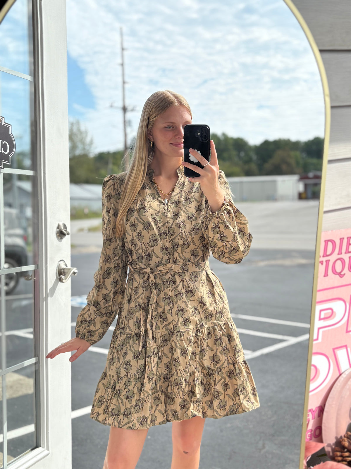 Taupe Woven Floral Mini