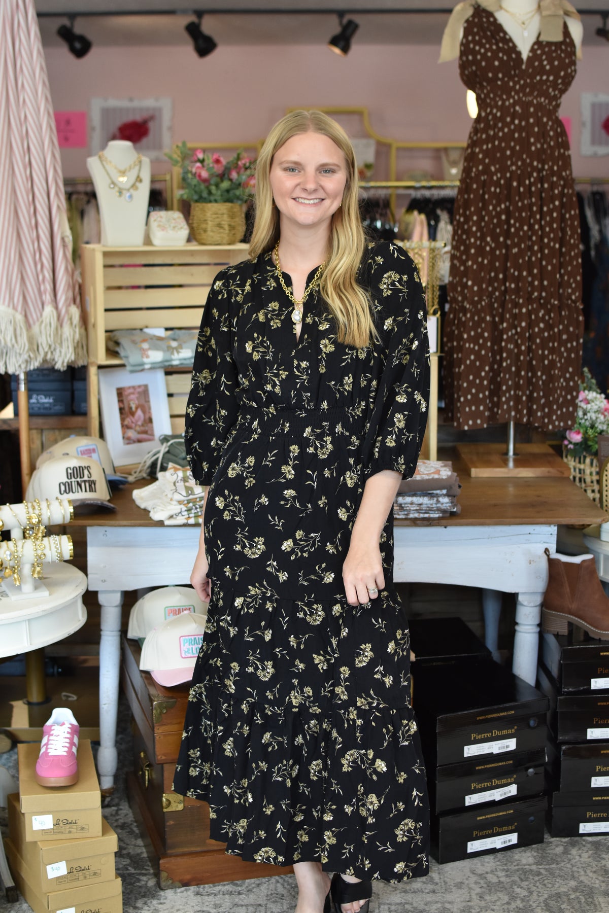 Black Printed Midi Dress