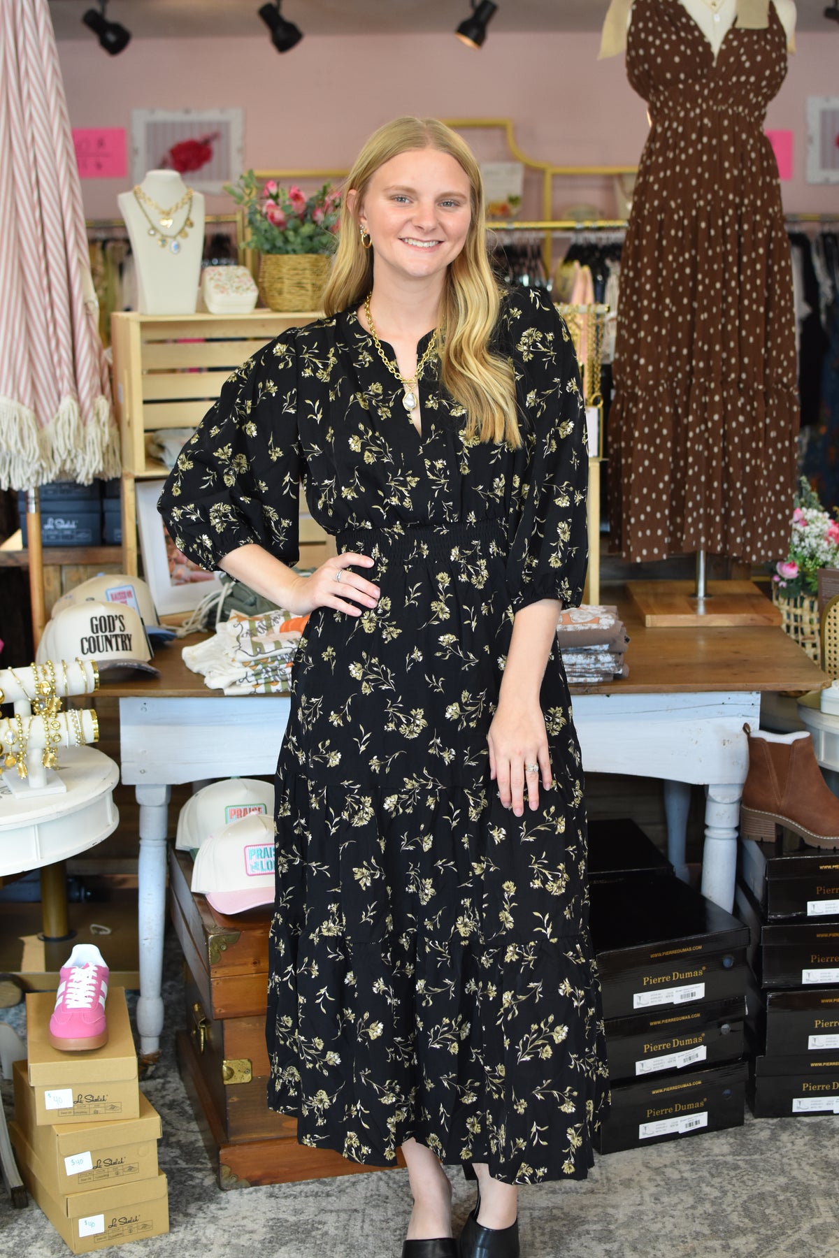 Black Printed Midi Dress