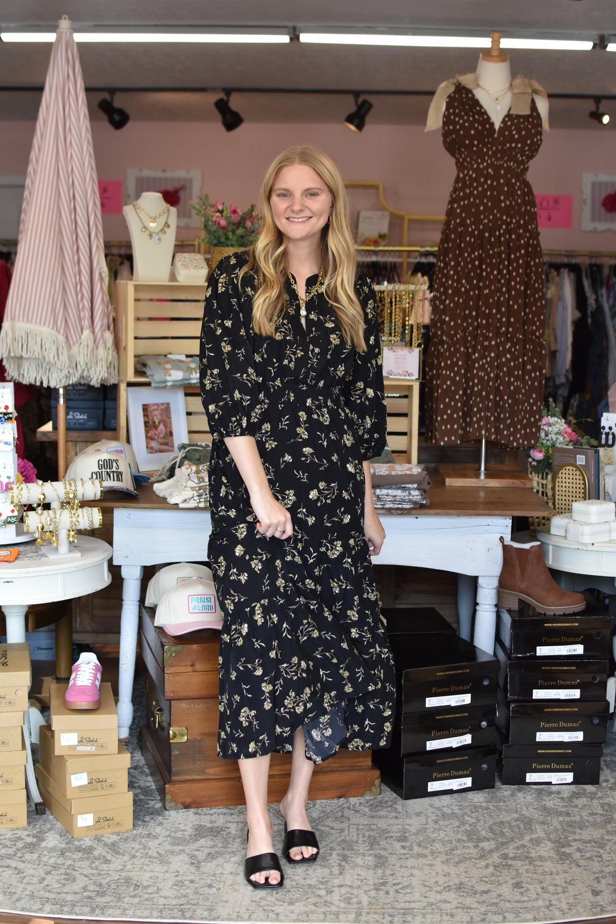 Black Printed Midi Dress