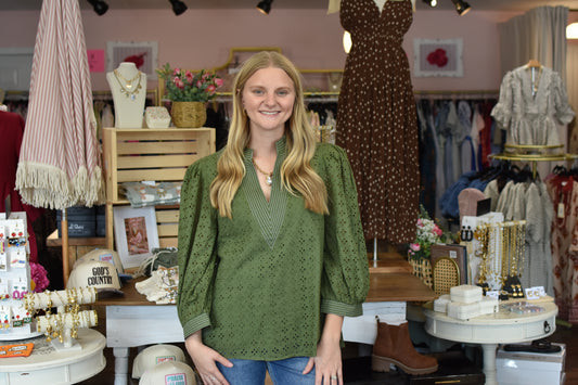 Green Eyelet Top