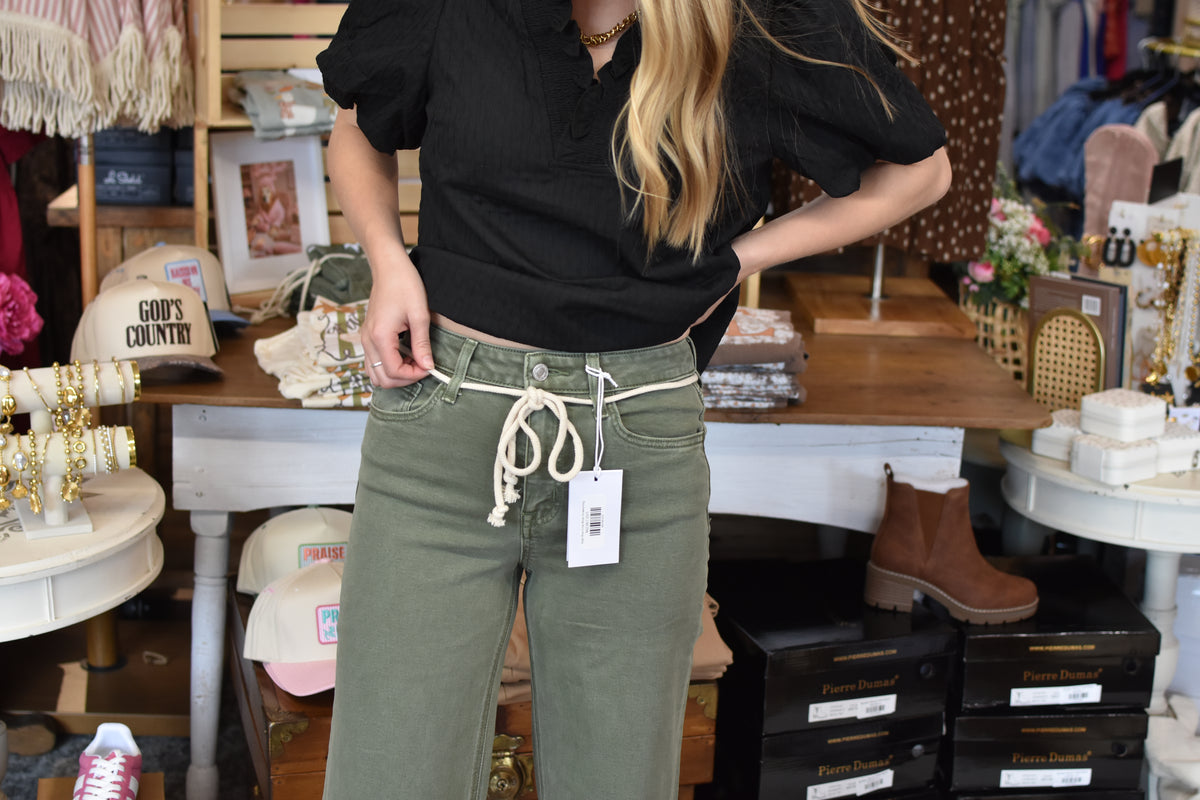 High Rise Crop Wide Drawstring