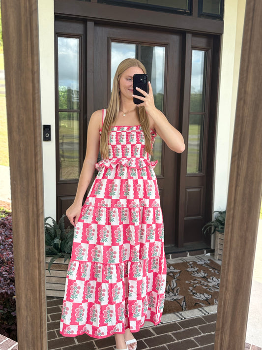 Floral Smocked Sleeveless Midi