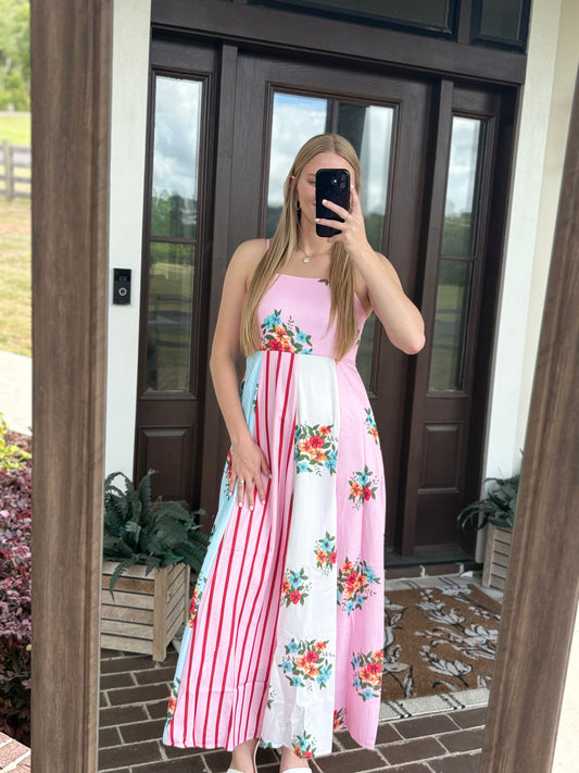 Pink Patchwork Sleeveless Maxi