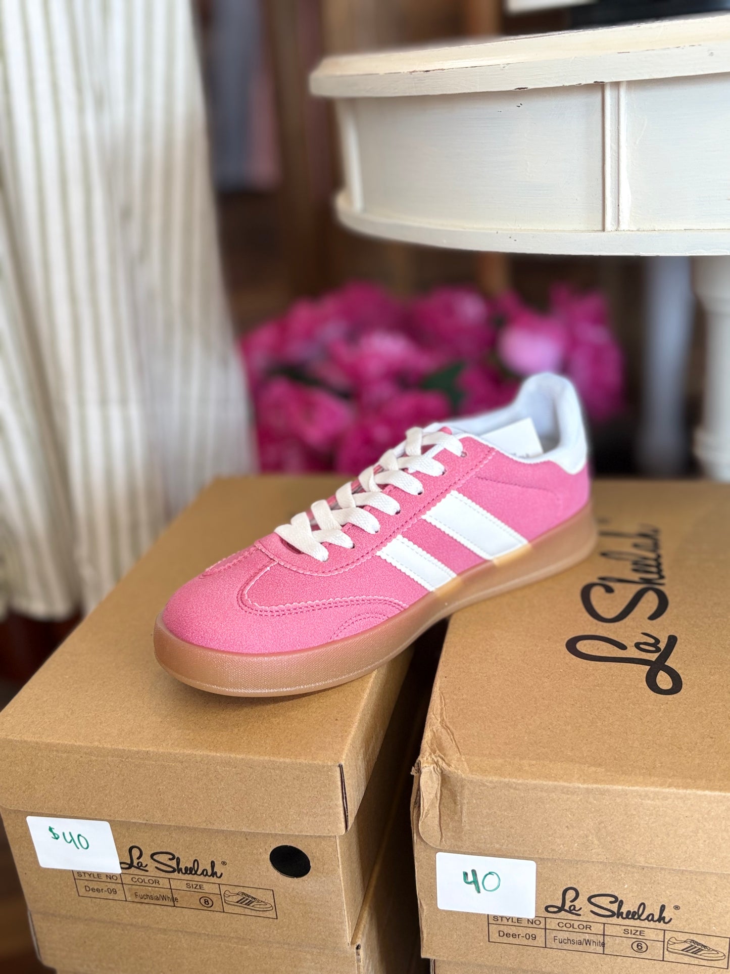 Fuchsia and White Sneakers