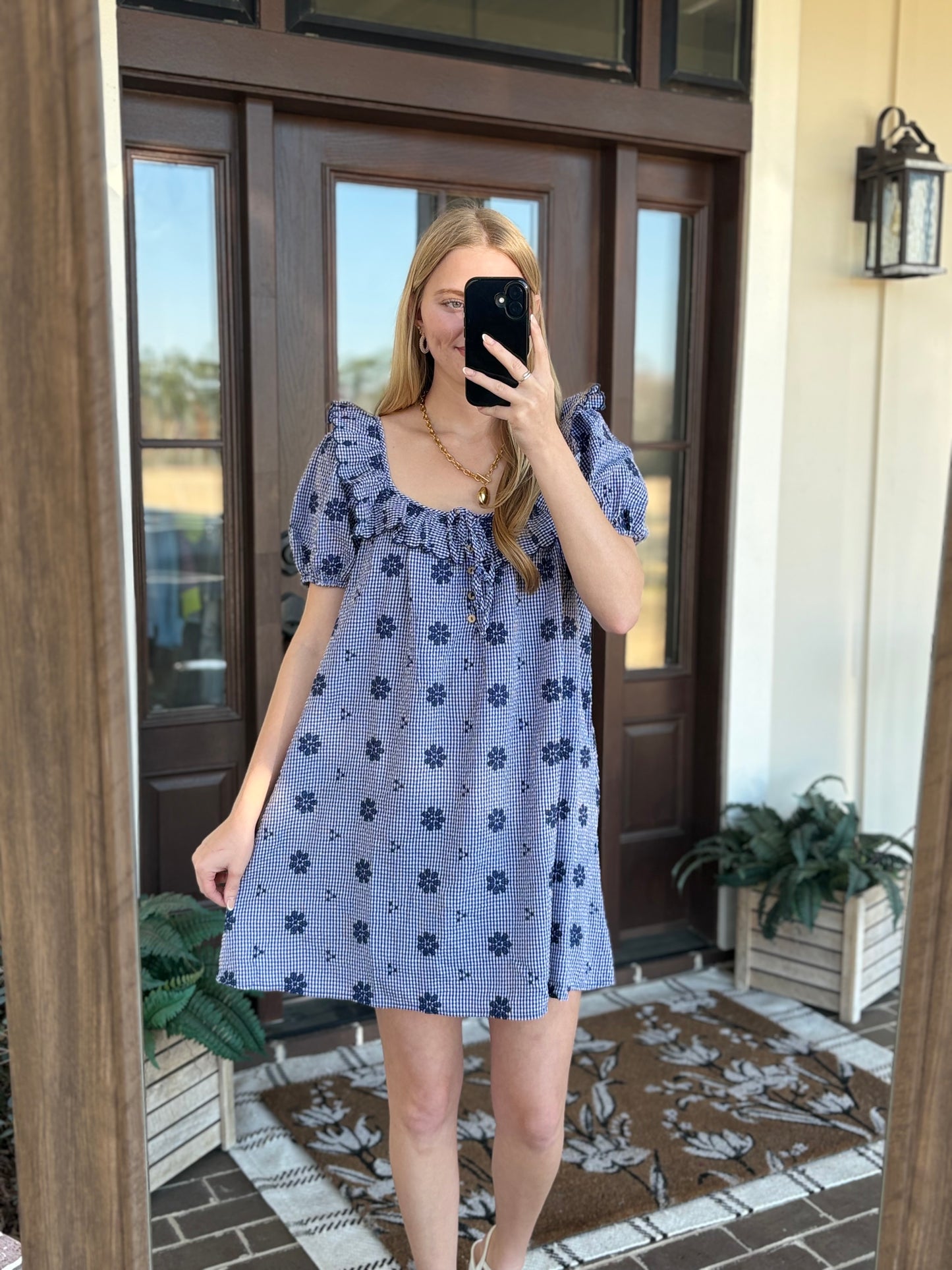 Navy Embroidered Floral Mini