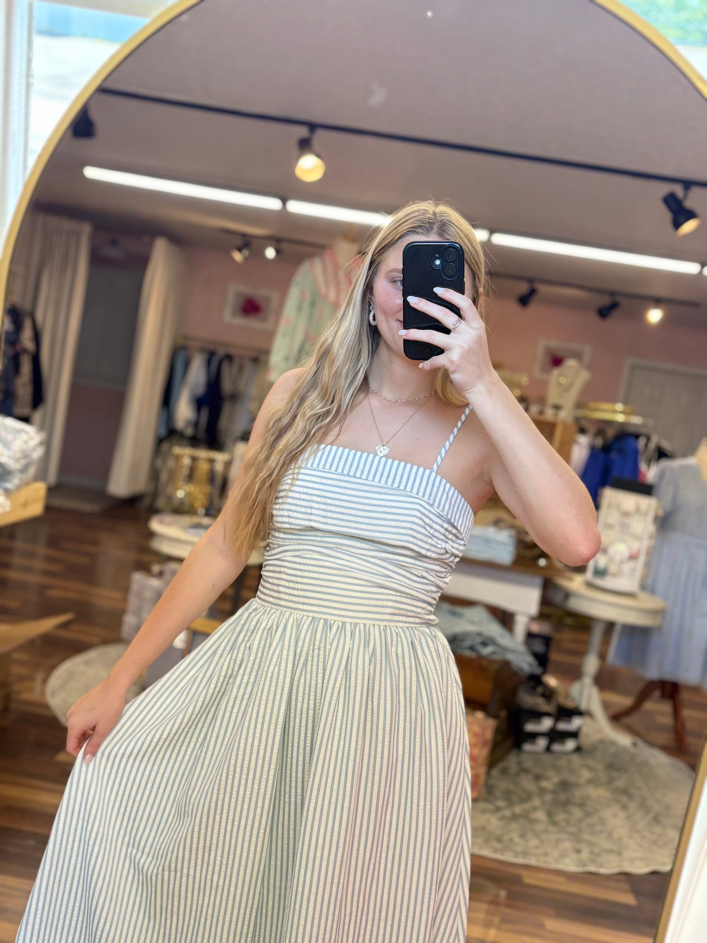 Blue Striped Sleeveless Midi