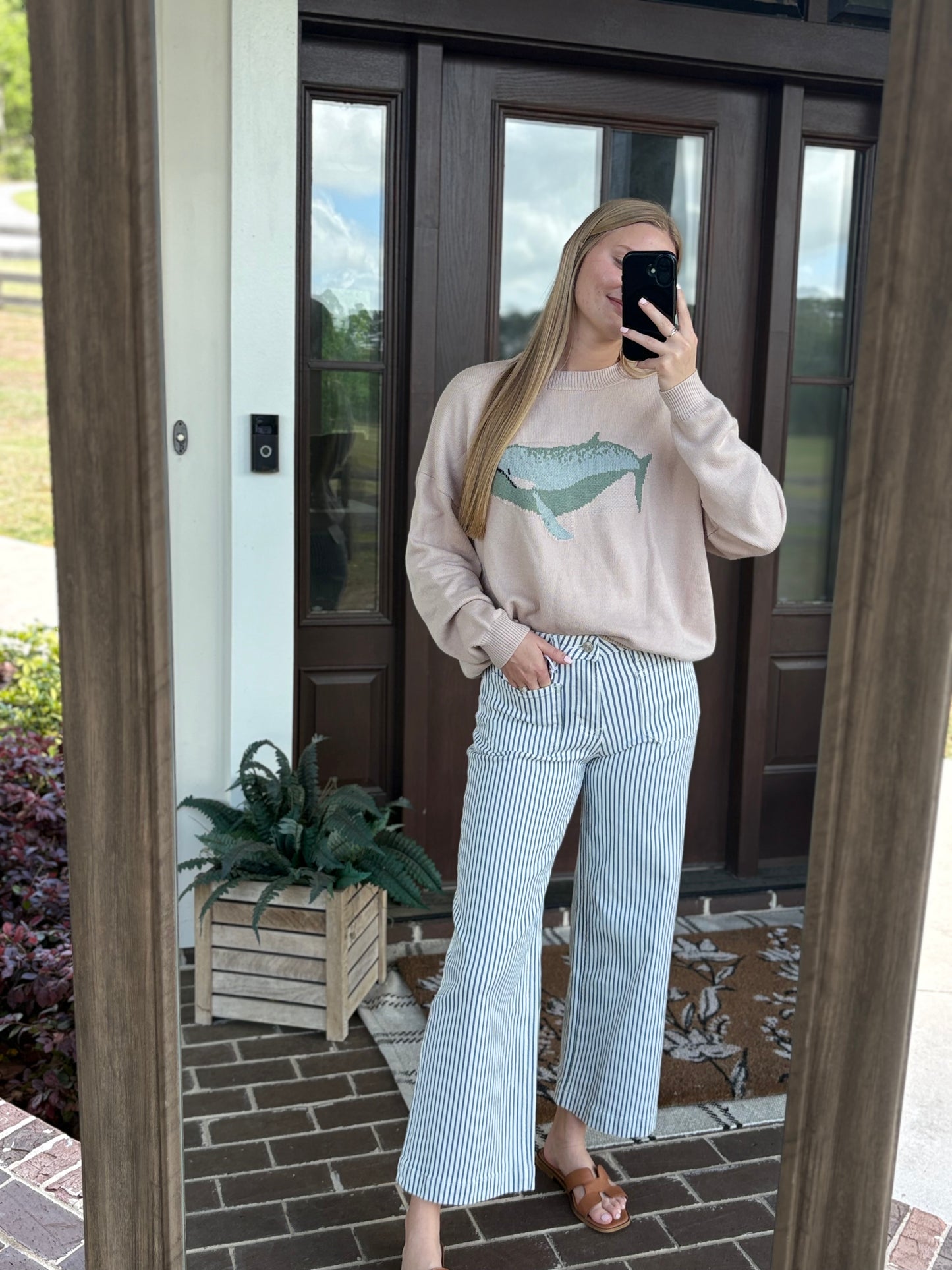 Blue Striped Denim Jeans