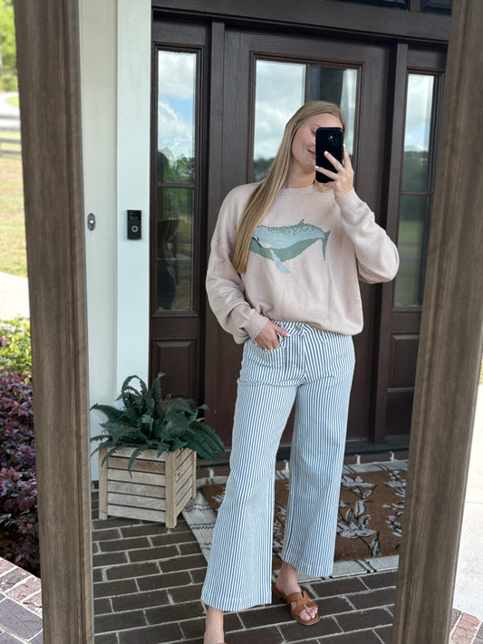 Blue Striped Denim Jeans