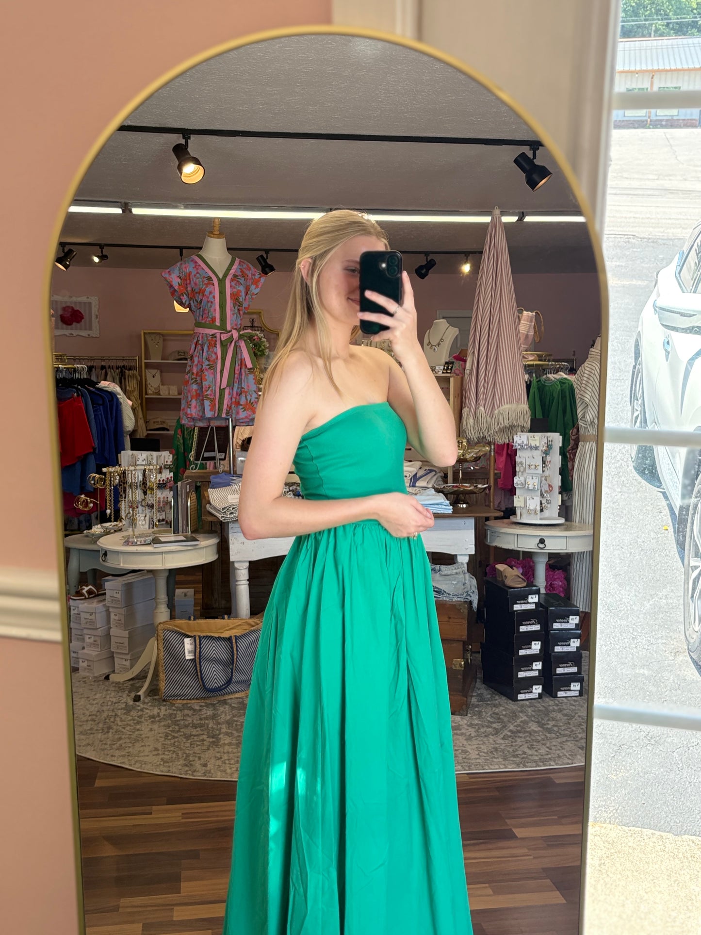 Green Strapless Midi