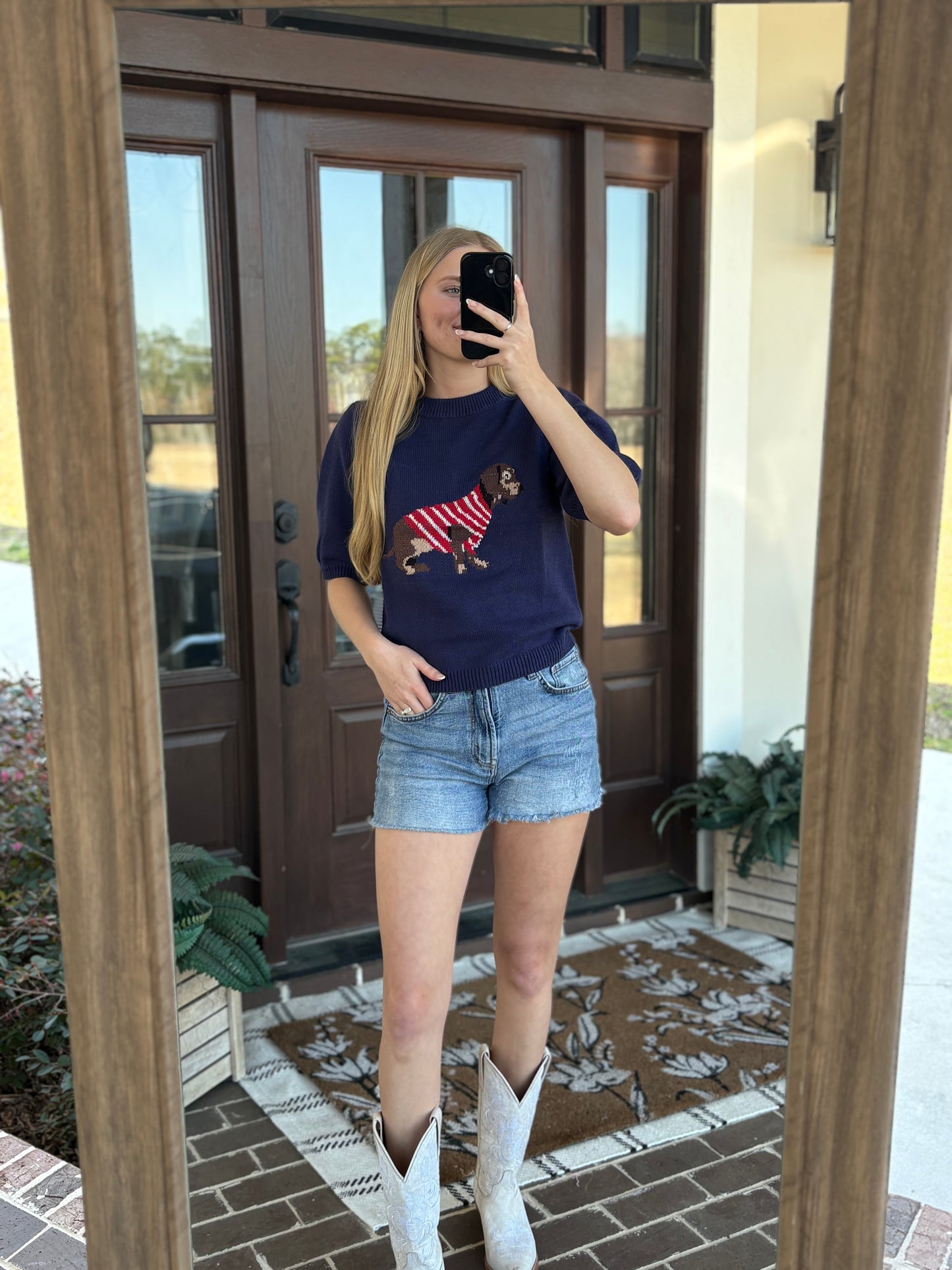 Dachshund Sweater Top, Navy