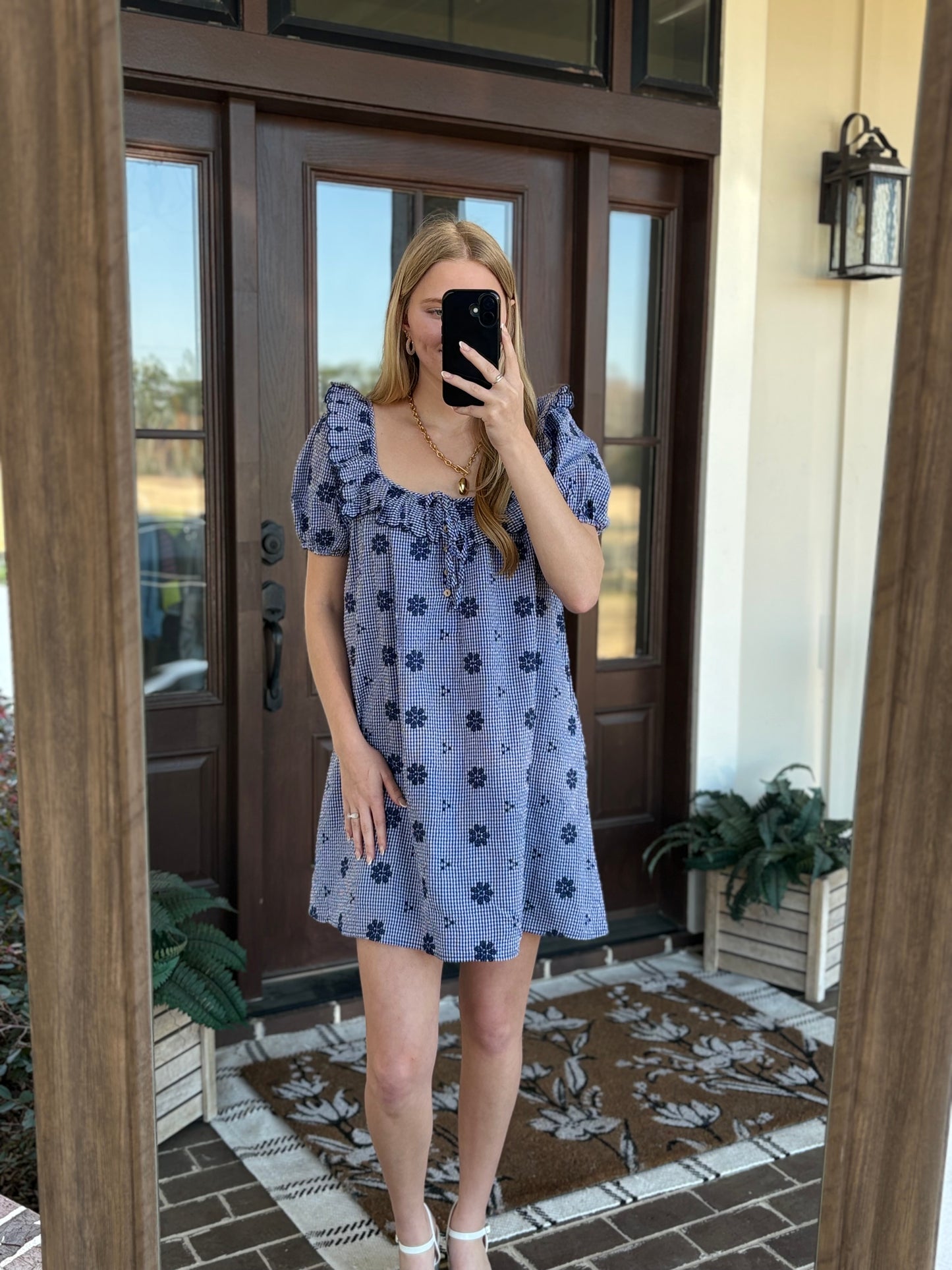 Navy Embroidered Floral Mini