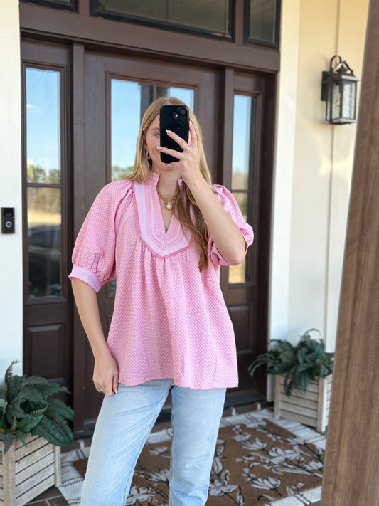 LT Pink Textured Blouse