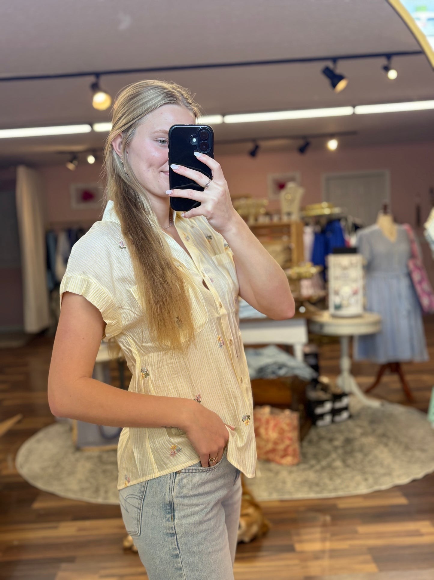 Light Yellow Floral Embroidered Top