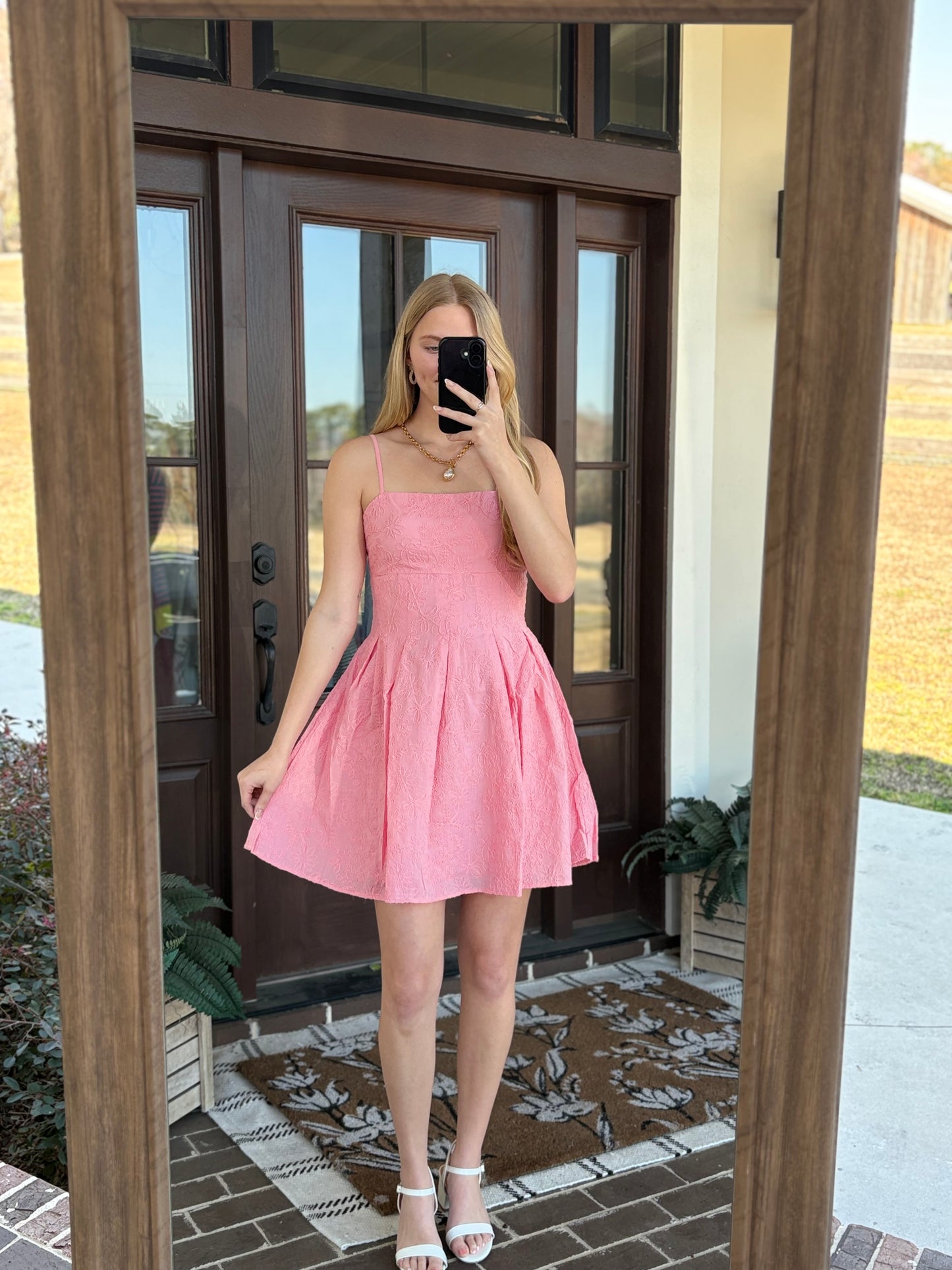 Pink Floral Embroidered Mini