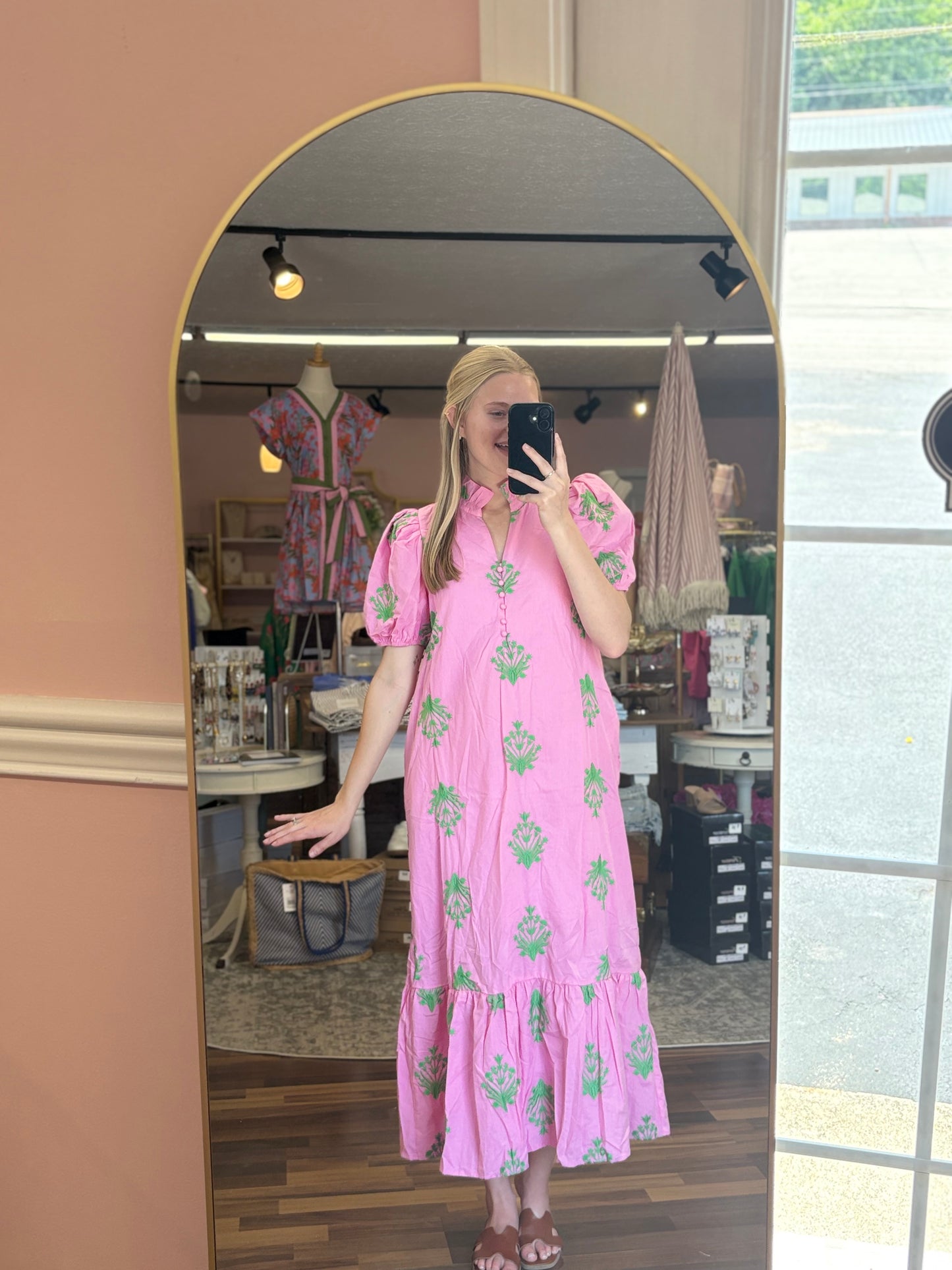 Pink and Green Floral Midi