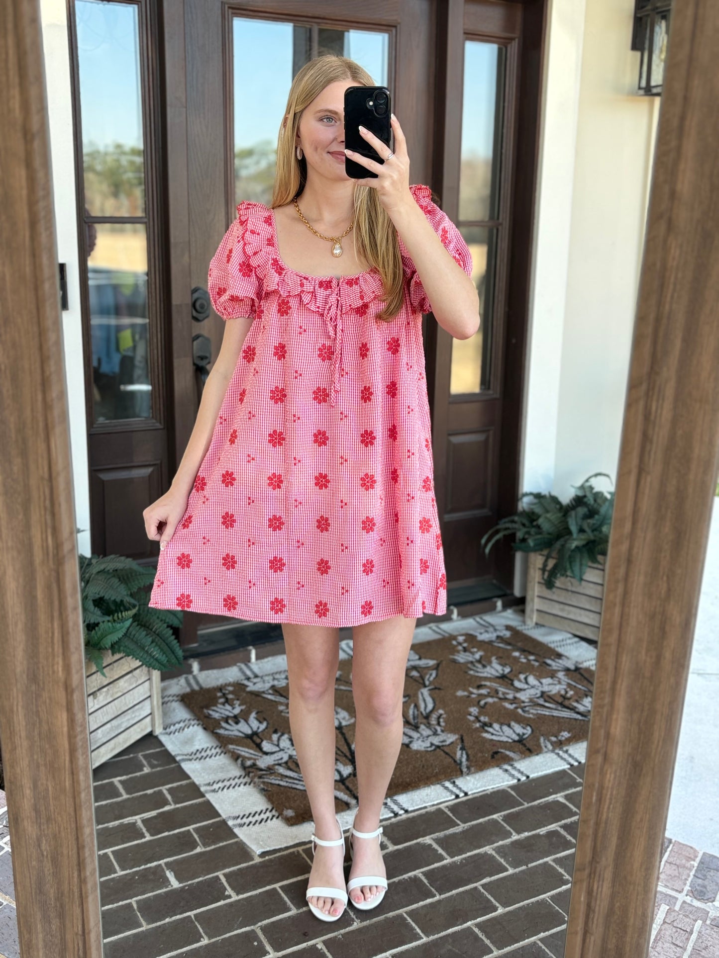 Red Embroidered Floral Mini