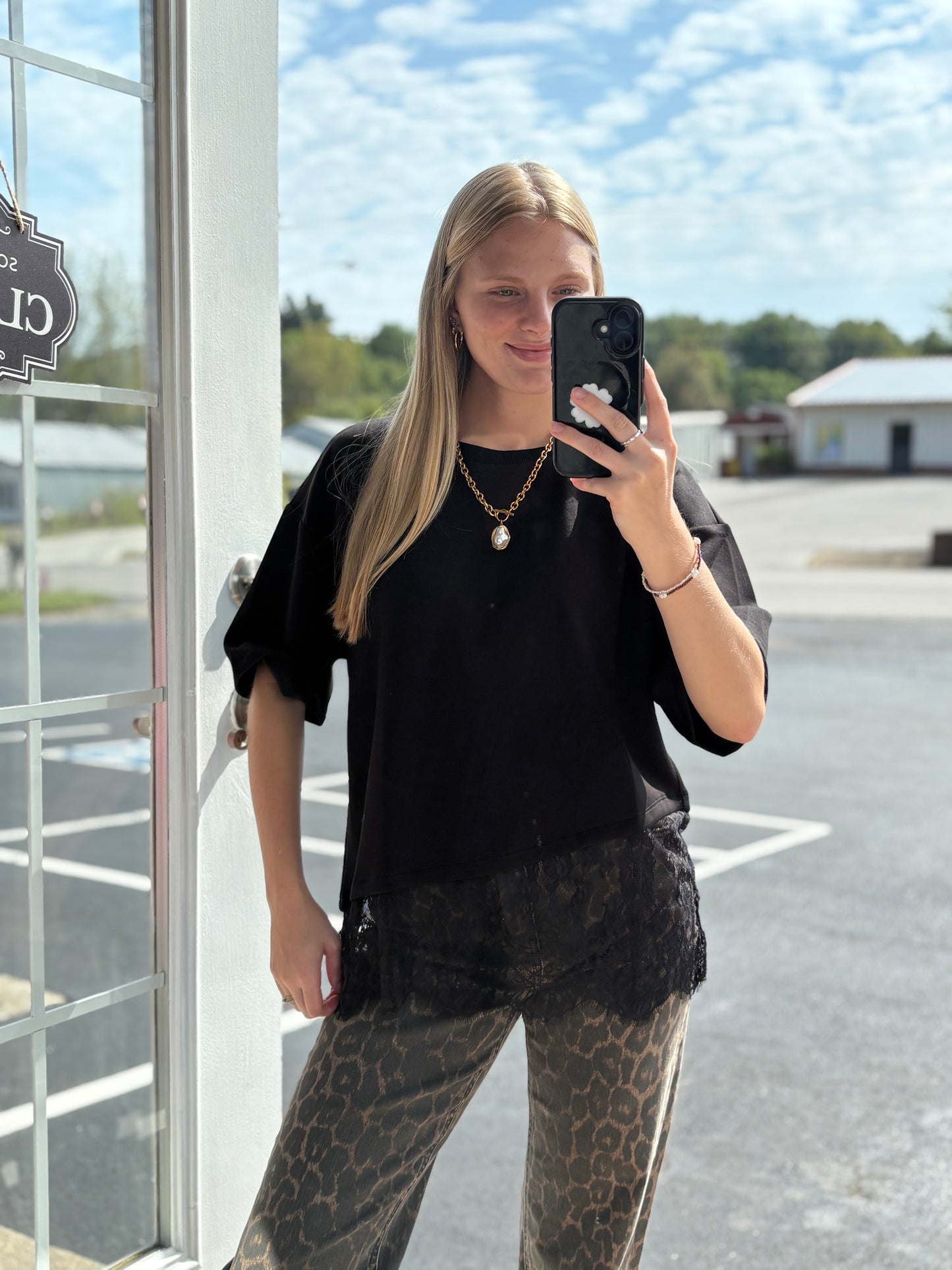Black Tee with Lace Bottom