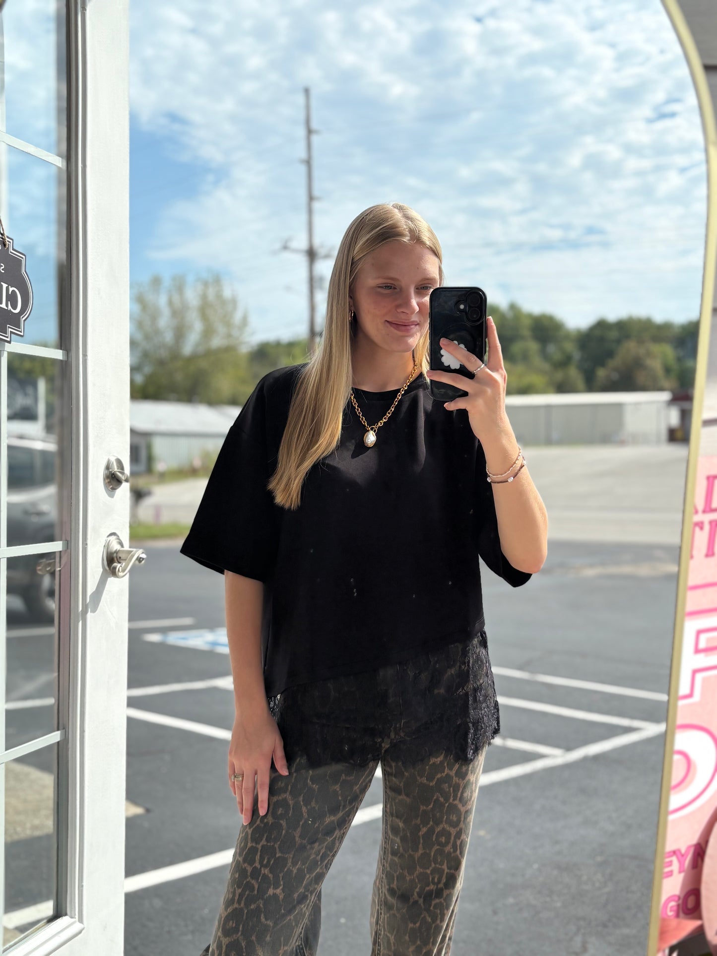 Black Tee with Lace Bottom