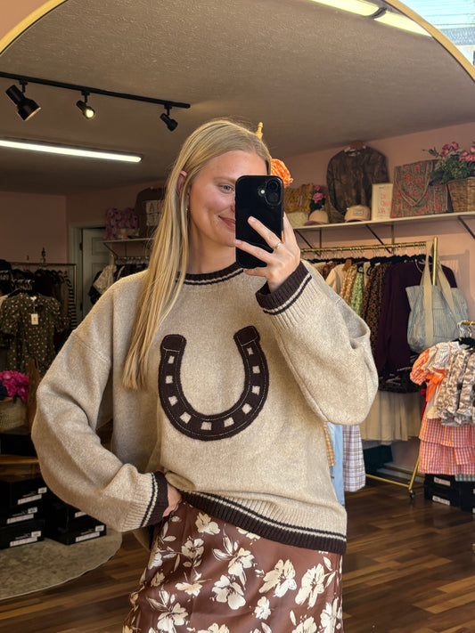 Horseshoe Oatmeal Knit Sweater