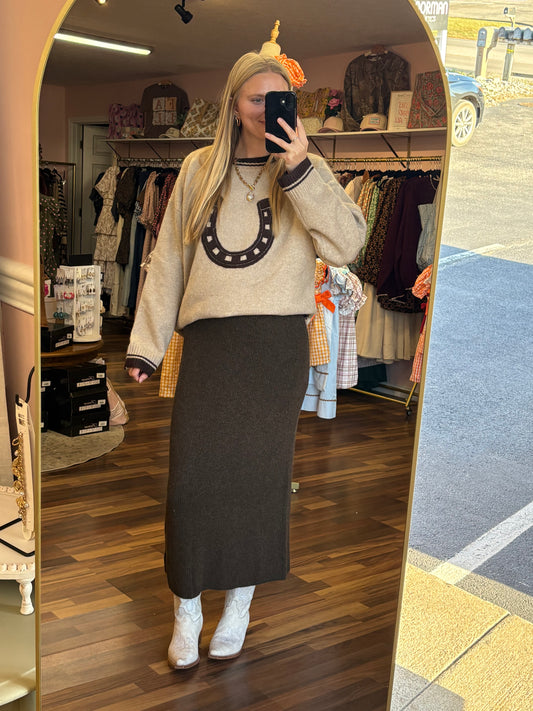 Brown Sweater Pencil Skirt