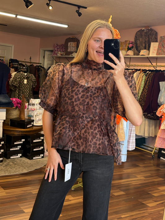Animal Print Sheer Blouse