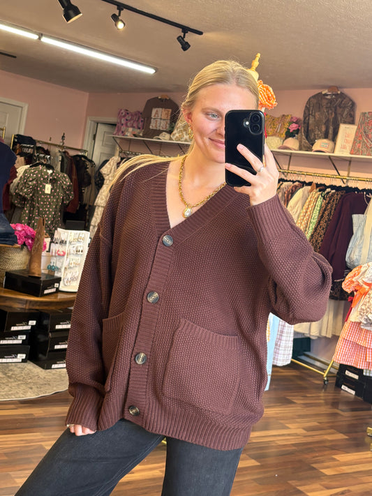 Dark Brown Buttoned Cardigan
