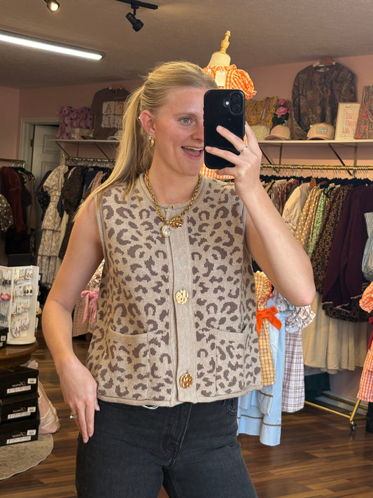 Lt. Mocha Animal Print Sweater Vest