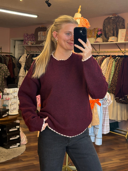 Burgundy Contrast Edge Pullover