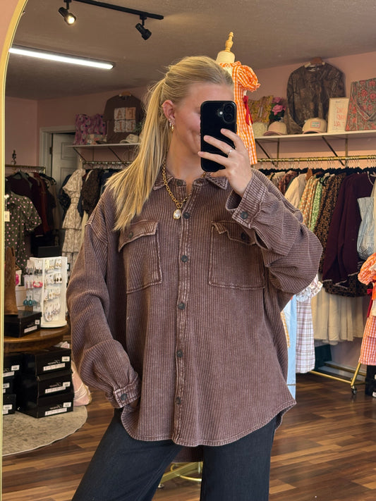 Dark Brown Waffle Shacket