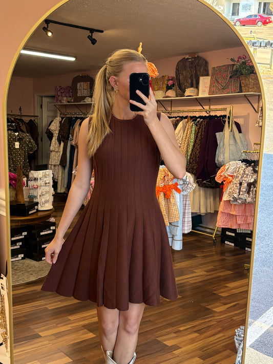 Brown Mini Flare Sweater Dress