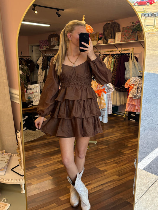 Smocked Sleeve Tiered Mini Dress